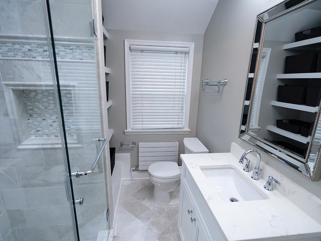 Bathroom project in Washington DC with vanity, toilet and a shower