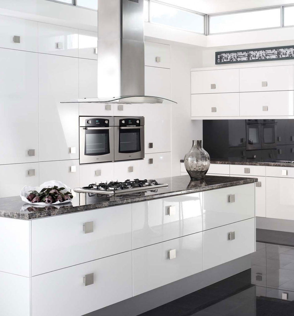 Luxurious kitchen with white contemporary cabinets