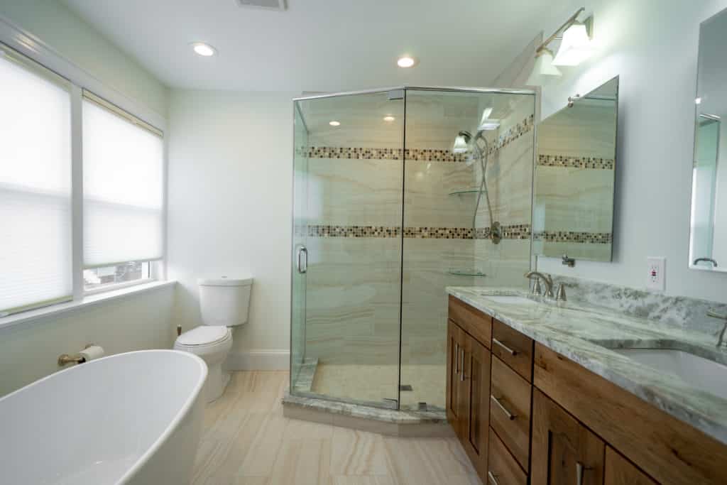 Master bathroom project with bath tub, vanity, toilet and shower