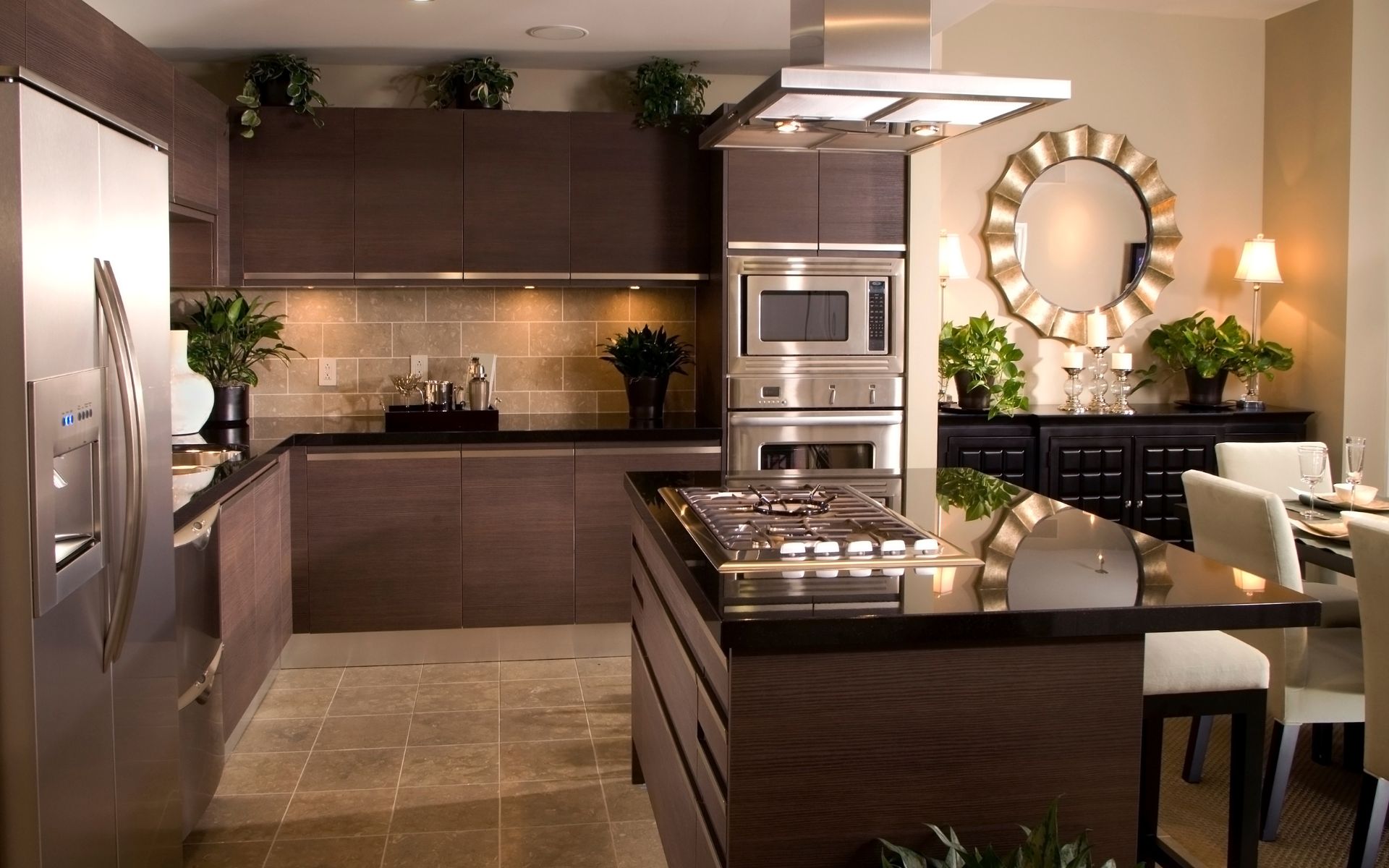Elegant, dark kitchen with great appliances