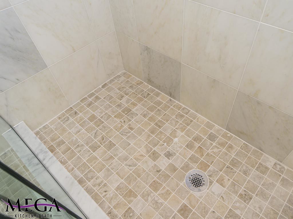 Shower flooring using beige tiles
