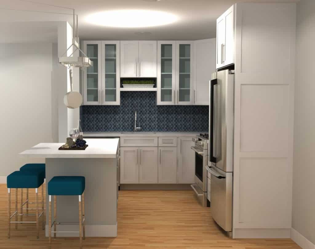 Small, clean kitchen style with white and light grey tones