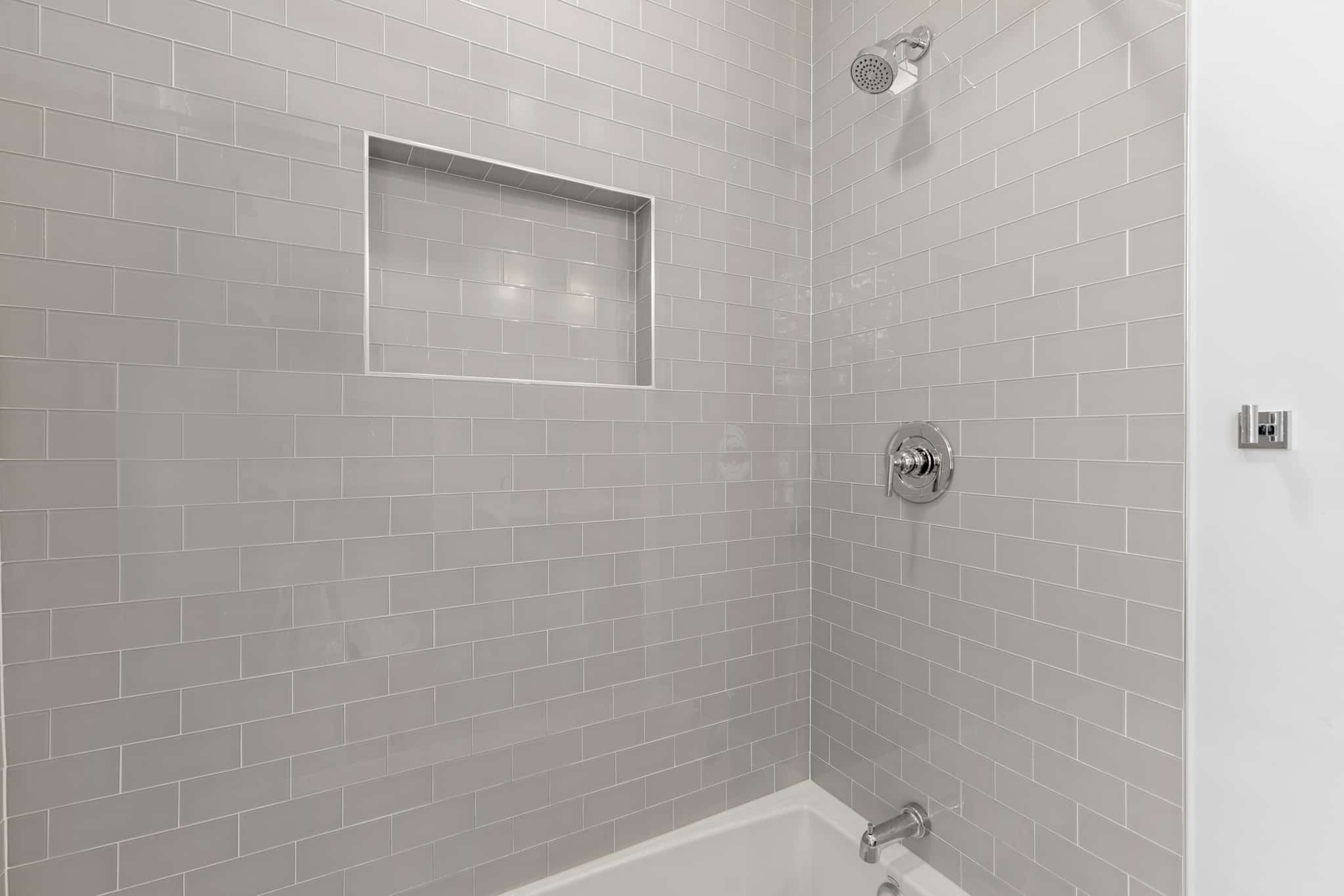 Shower with gray walls