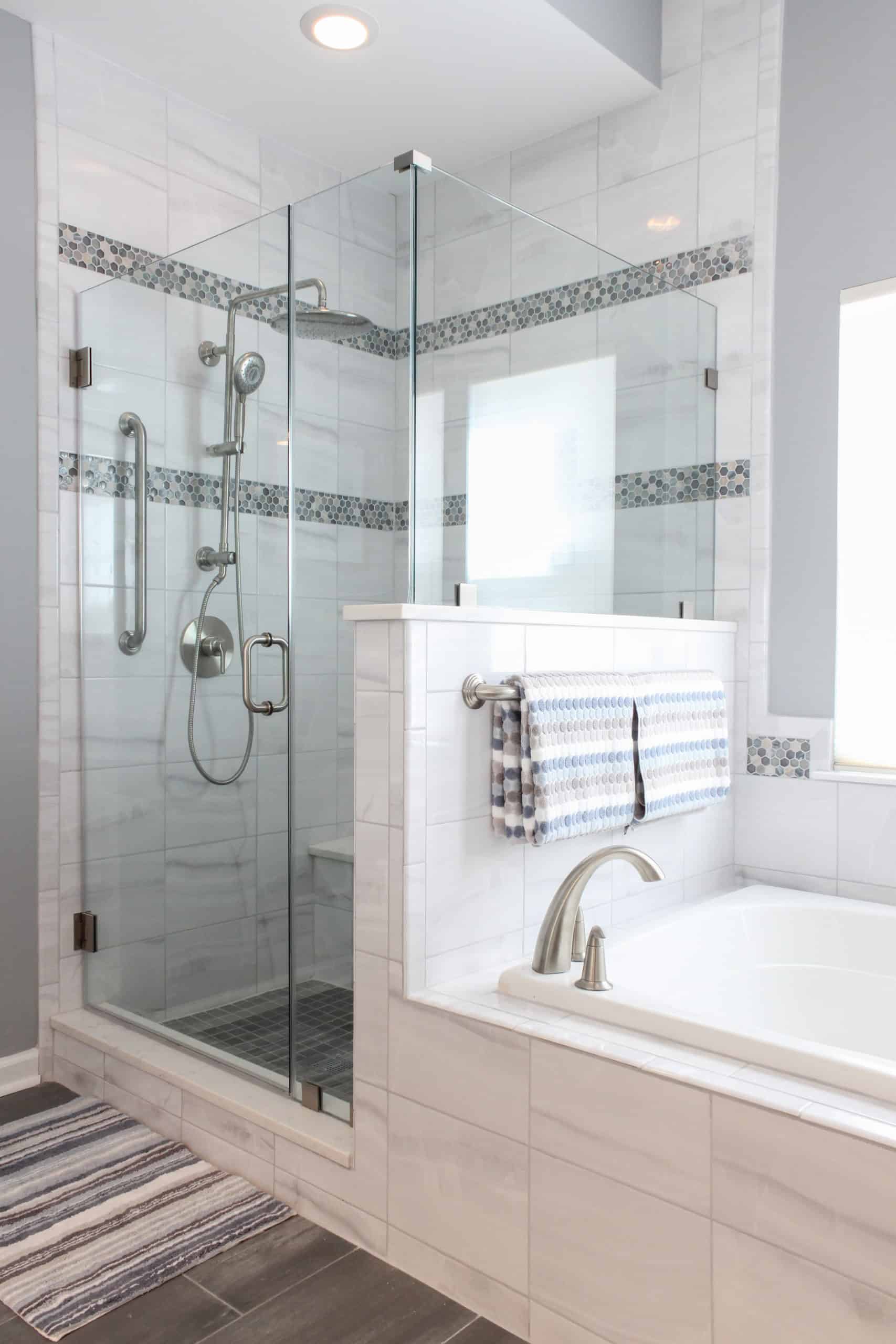 Elegant bathroom with shower and tub
