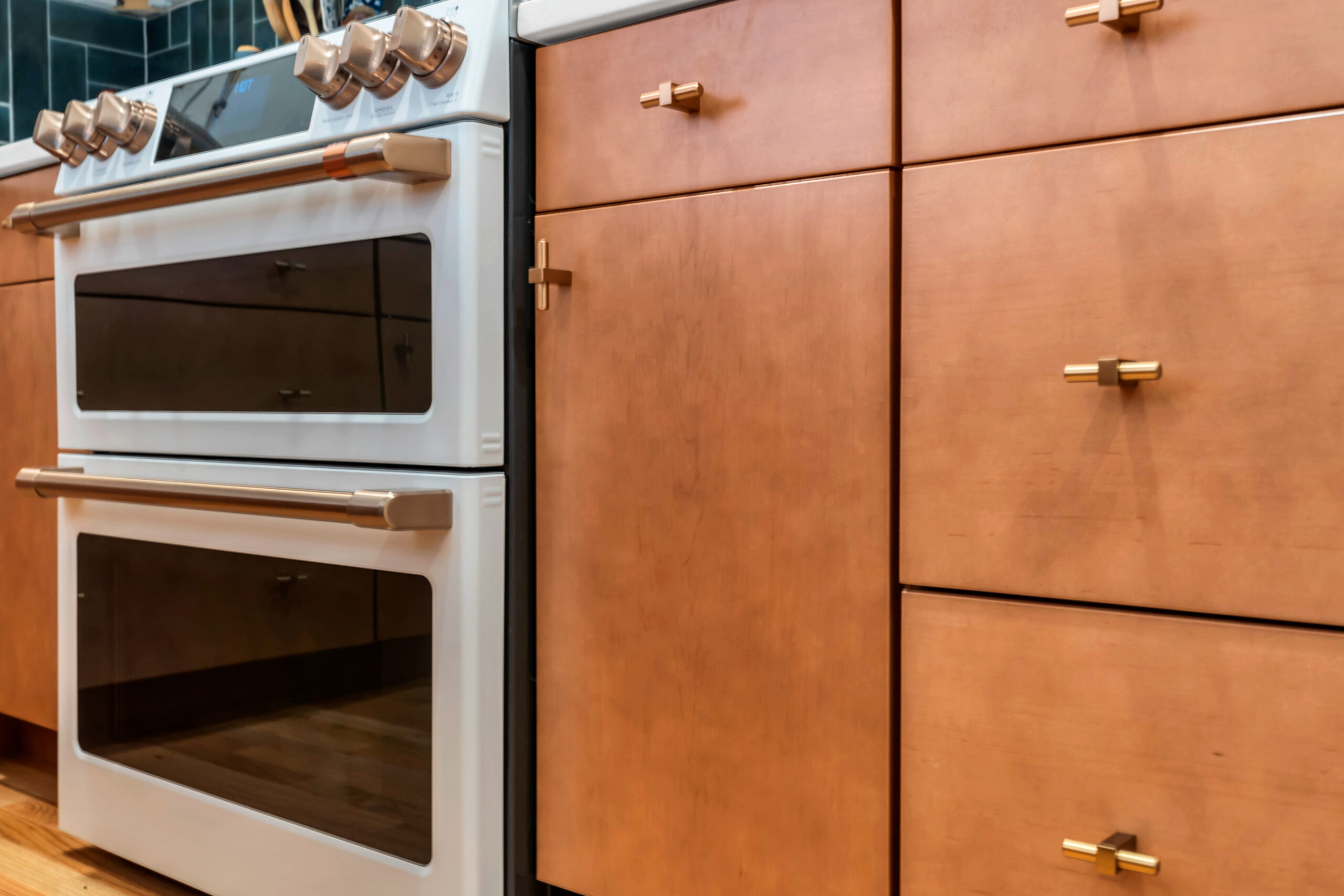 Zoomed in brown cabinets
