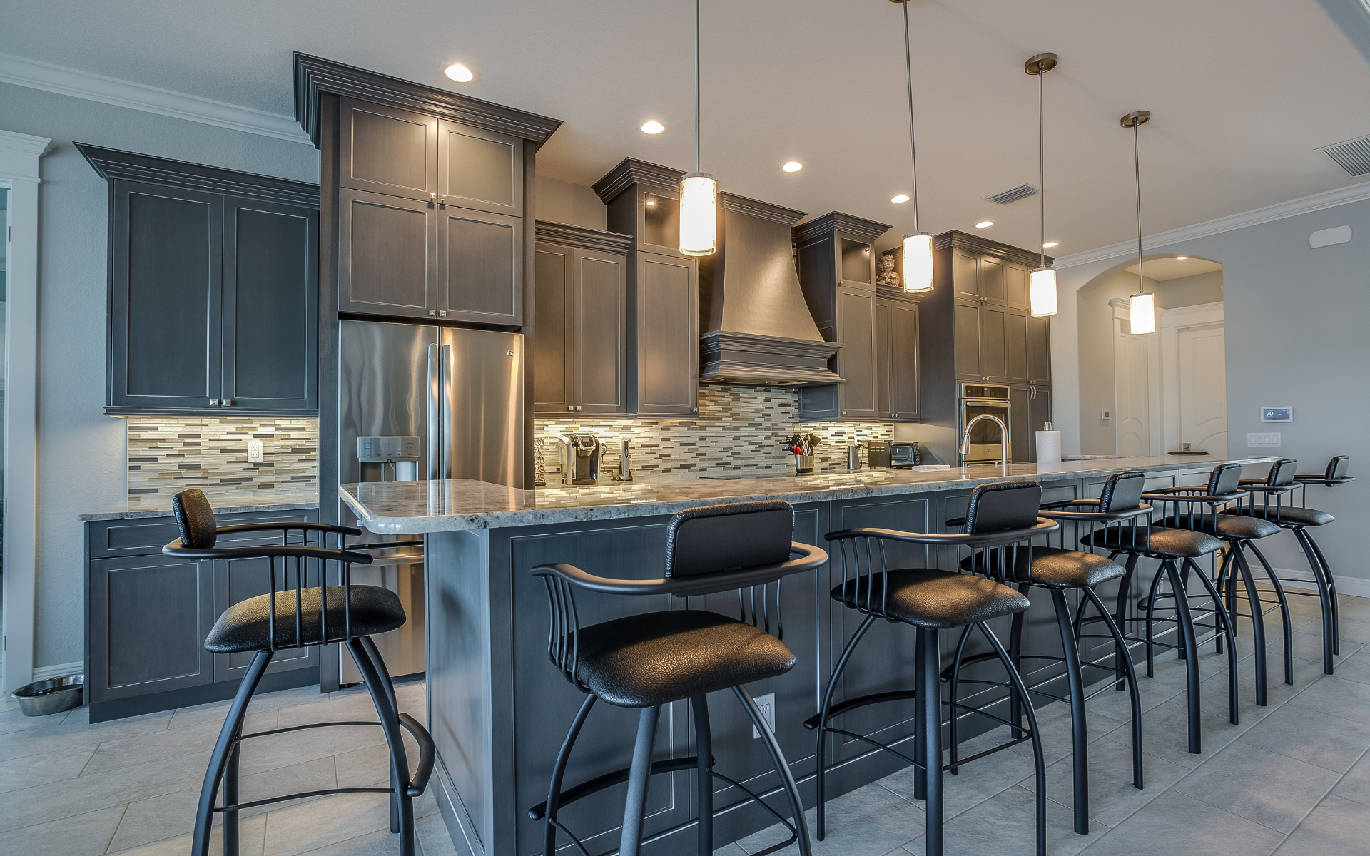 Luxury kitchen style with gray shaker cabinets