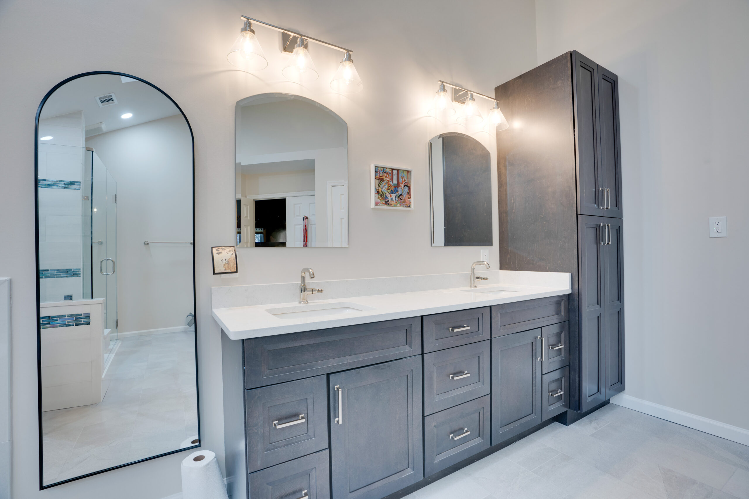 Bathroom in Bowie, MD with dark gray cabinets