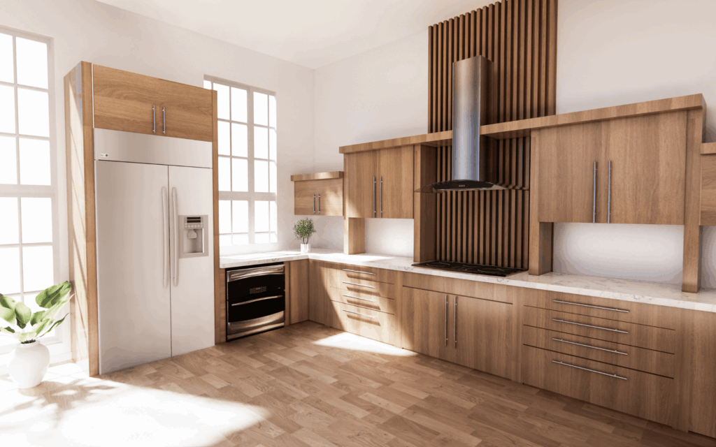 Elegant kitchen with wood style cabinets