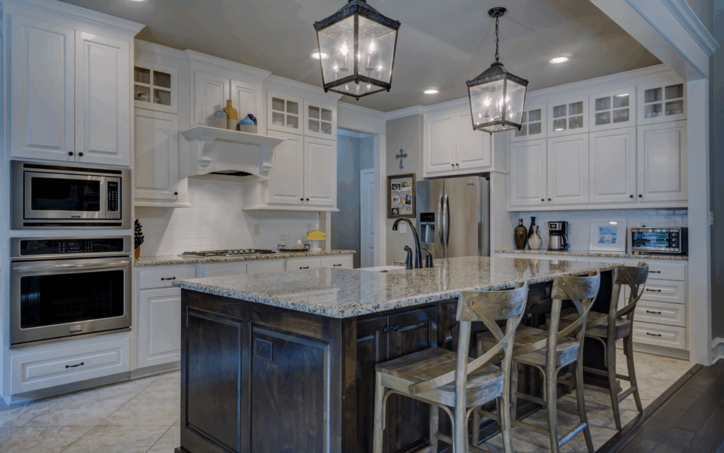 White kitchen with granite tops