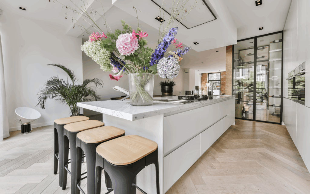 Spacious kitchen with large center island