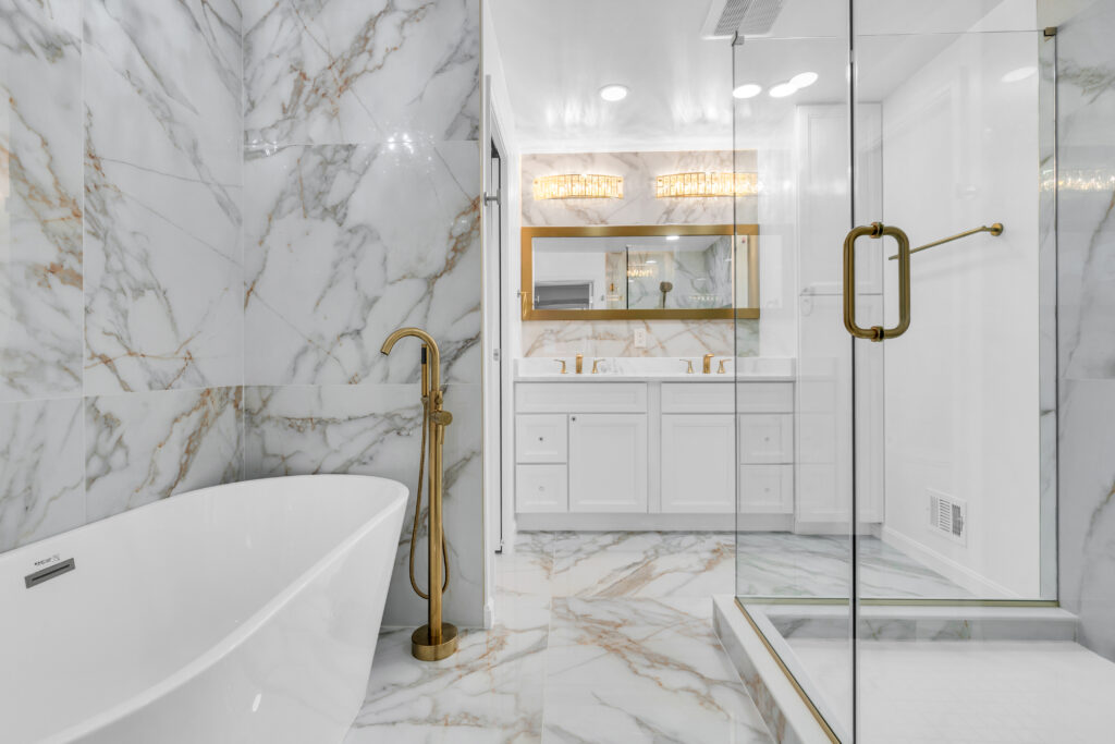 Sophisticated White & Gold Bathroom Remodel in Hyattsville
