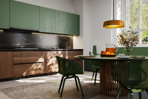 Elegant two-tone Kitchen remodeling costs in rockville md with green and brown cabinets